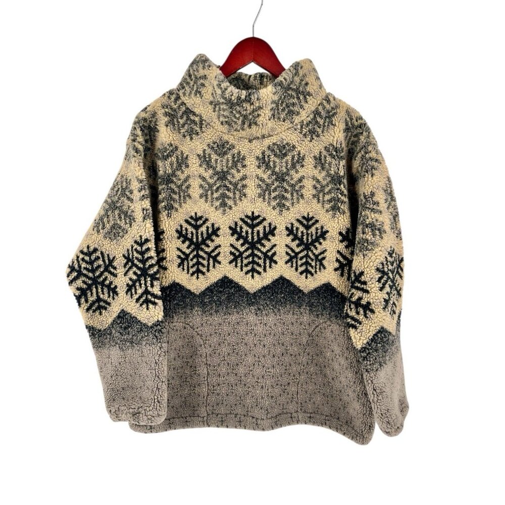 SUNBUSTER Men's Black Tan Snowflake Thick Fleece High Neck Pocket Sweater Medium